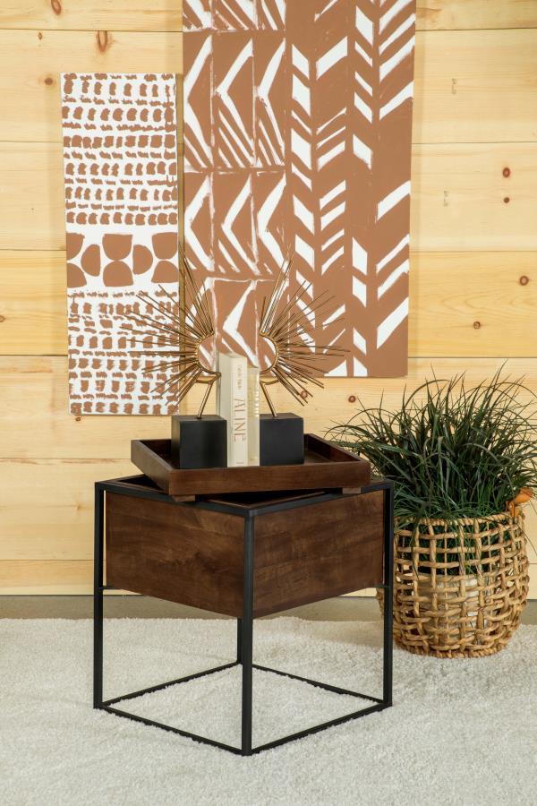 Ondrej - Square Accent Table With Removable Top Tray - Dark Brown and Gunmetal