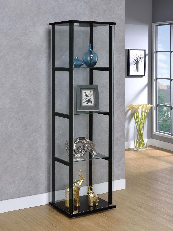 Cyclamen - 4-Shelf Glass Curio Cabinet - Black and Clear