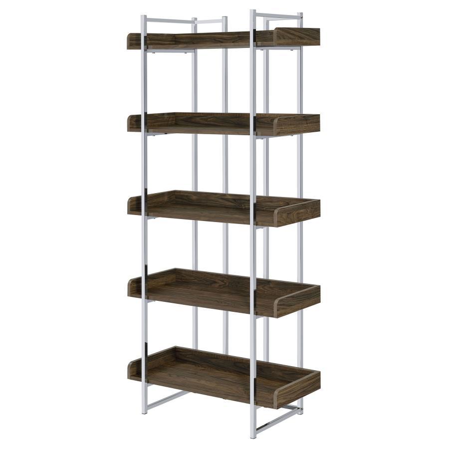 Angelica - 5-Shelf Bookcase - Walnut and Chrome