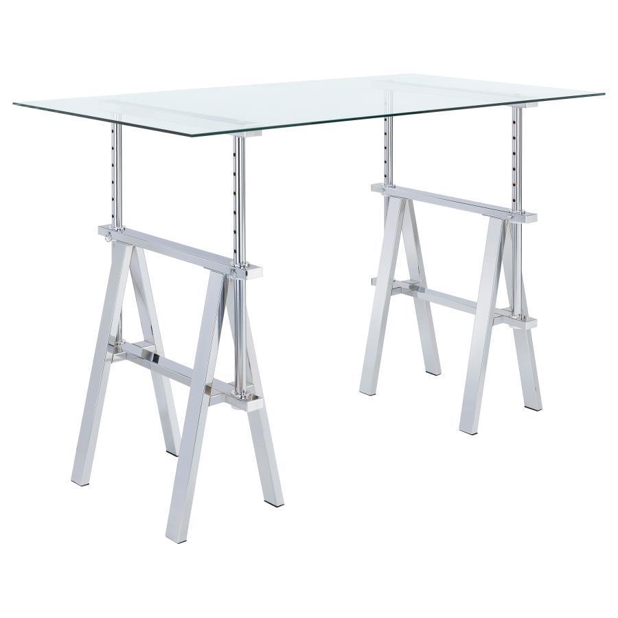 Statham - Glass Top Adjustable Writing Desk - Clear and Chrome