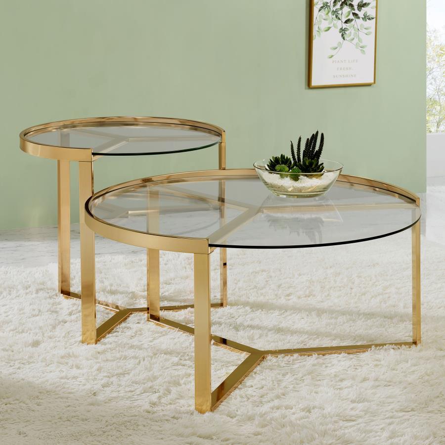 Delia - 2-Piece Round Nesting Table - Clear and Gold