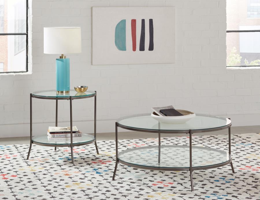 Laurie - Glass Top Round Coffee Table - Black Nickel and Clear
