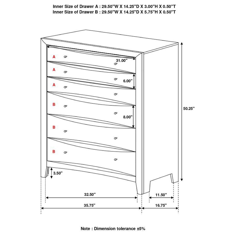 Phoenix - 6-Drawer Chest  - Deep Cappuccino