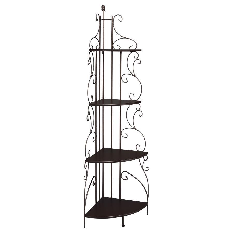 Poppy - 4-Shelf Corner Bookcase - Cappuccino and Copper