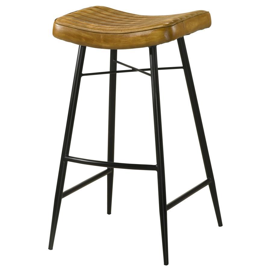 Bayu - Leather Upholstered Saddle Seat Backless Bar Stool (Set of 2) - Antique Camel and Black