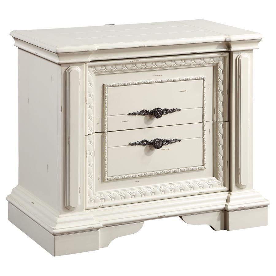 Evelyn - 4-Piece Eastern King Bedroom Set With Headboard Lighting - Antique White