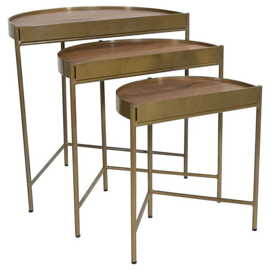 Tristen - 3-Piece Demilune Nesting Table With Recessed Top - Brown and Gold