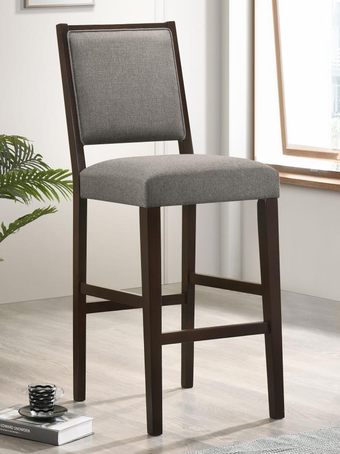 Bedford - Upholstered Open Back Bar Stools With Footrest (Set of 2) - Grey and Espresso