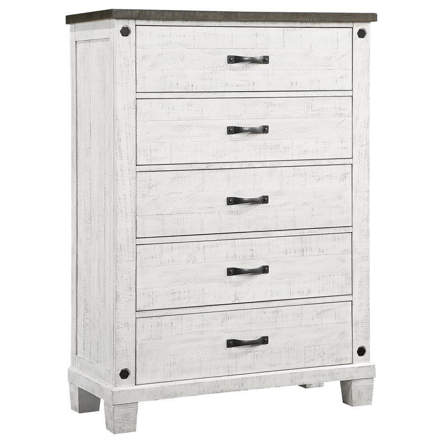 Lilith - 5-Drawer Chest Distressed - Distressed Grey And White