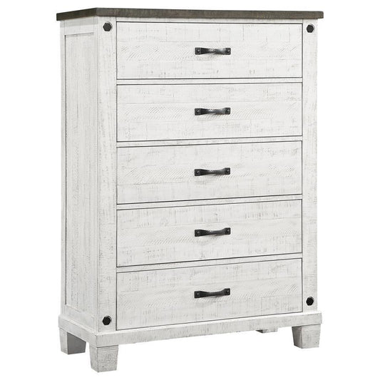 Lilith - 5-Drawer Chest Distressed - Distressed Grey And White