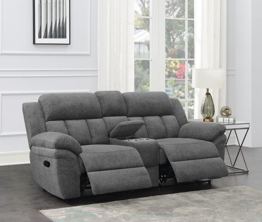 Bahrain - Upholstered Motion Loveseat With Console - Charcoal