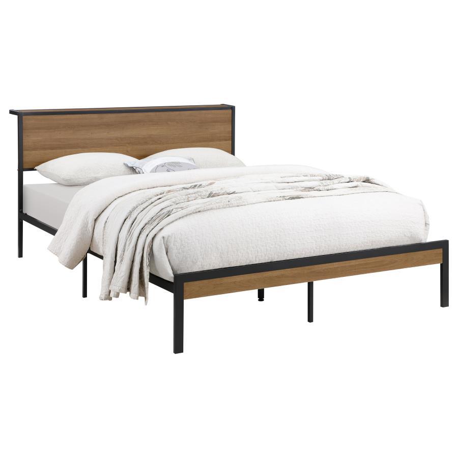 Ricky - Queen Platform Bed - Light Oak And Black