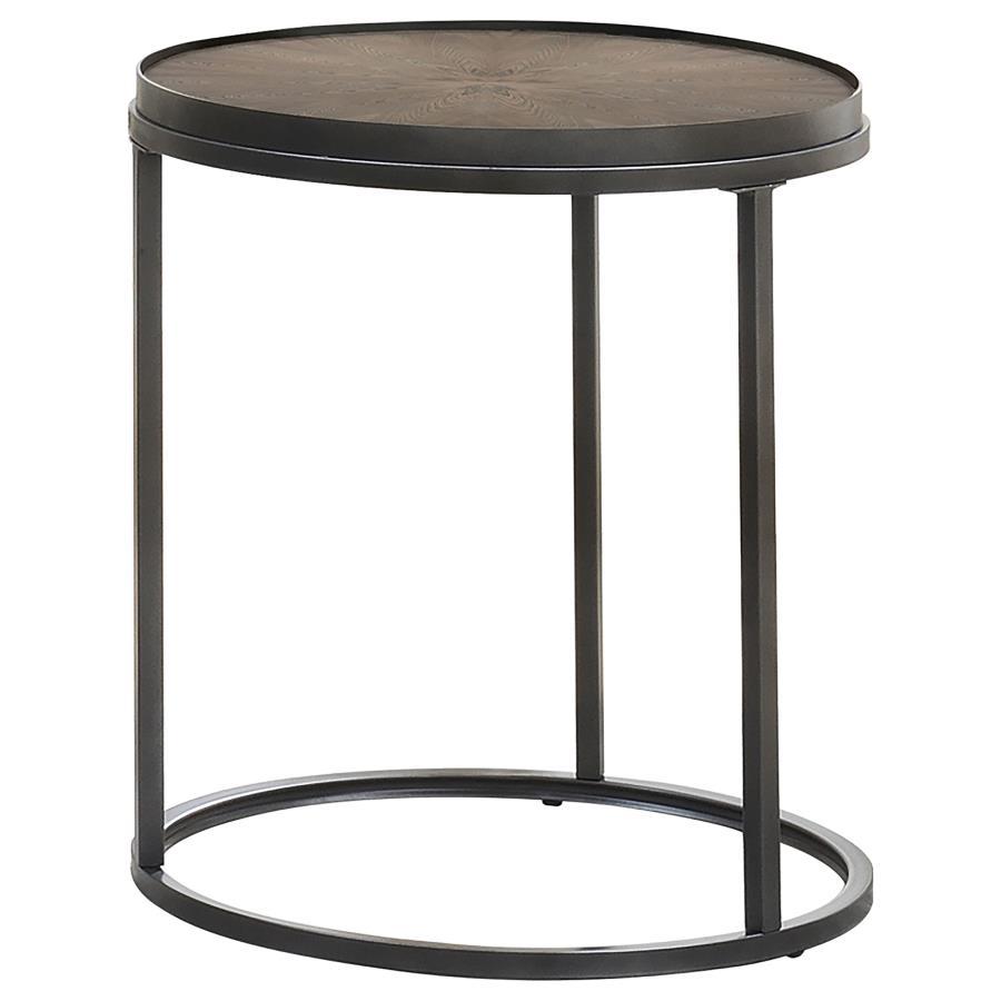 Rodrigo - Round End Table - Weathered Elm and Gunmetal