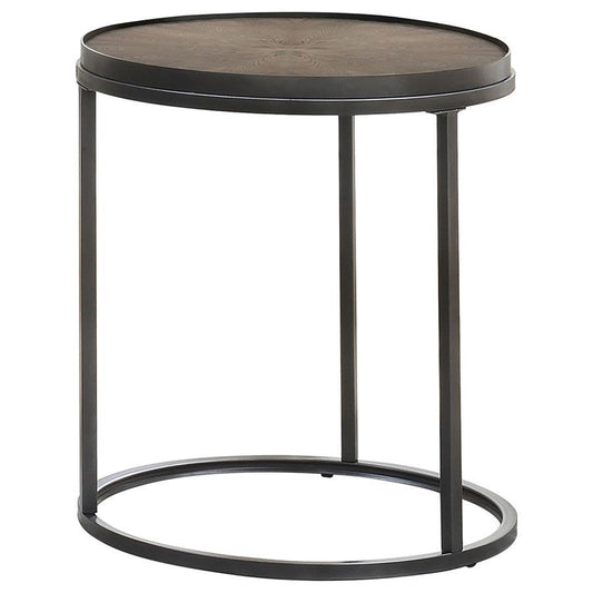 Rodrigo - Round End Table - Weathered Elm and Gunmetal