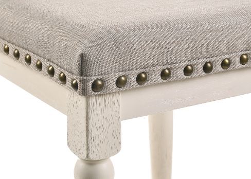 Tasnim - Stool (2 Piece) - Tan Fabric & Antique White Finish
