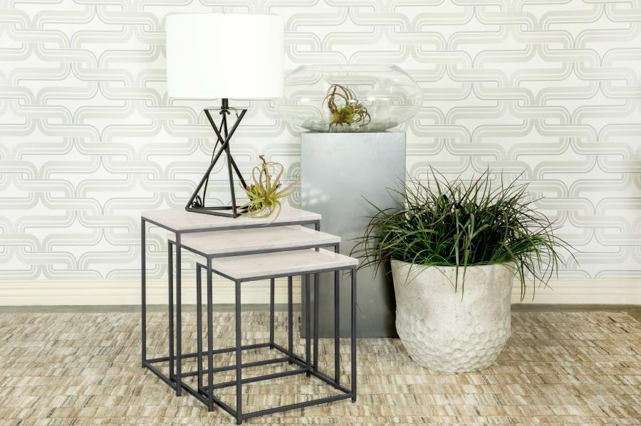 Caine - 3-Piece Nesting Table With Marble Top - White Marble / Gunmetal