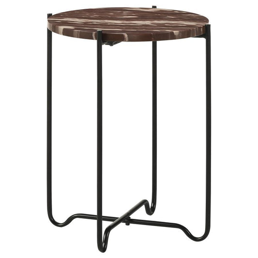Latifa - Round Accent Table With Marble Top - Red and Black