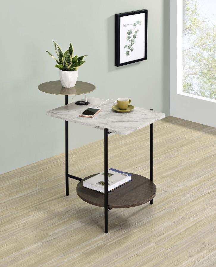 Ottilie - 3-Tier Side Table With Wireless Charger - White and Black