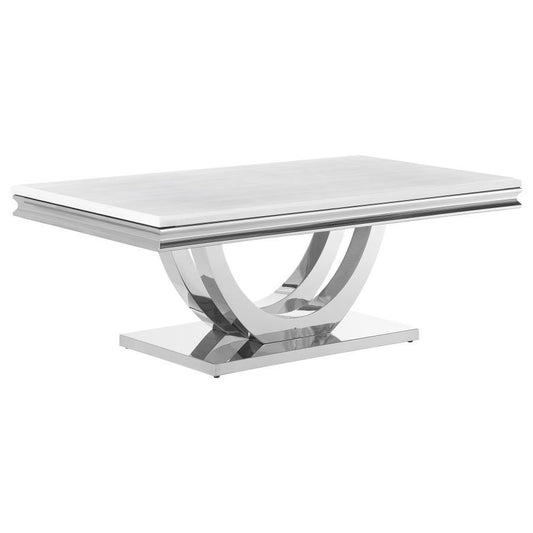 Kerwin - U-Base Rectangle Coffee Table - White and Chrome