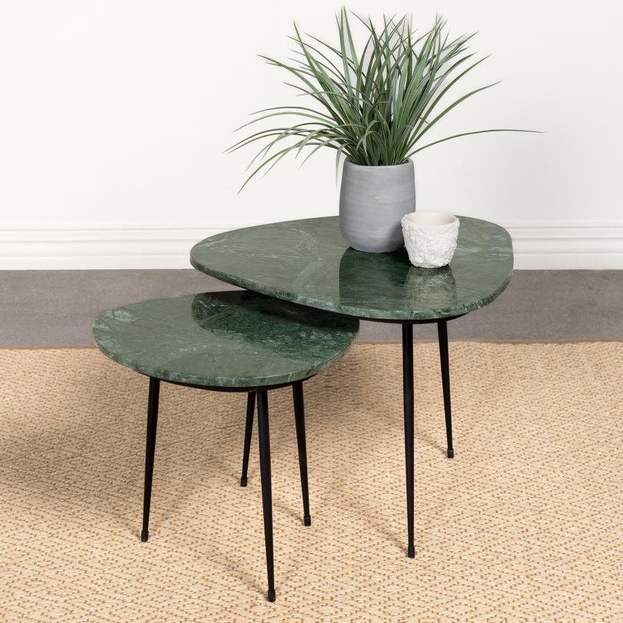 Tobias - 2-Piece Triangular Marble Top Nesting Table - Green and Black