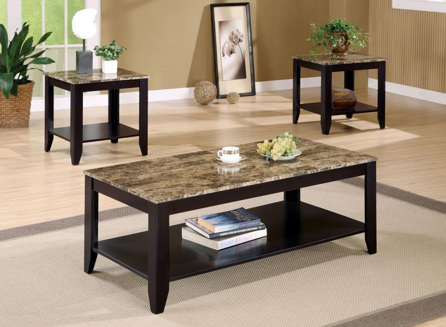 Flores - 3-Piece Occasional Table Set With Shelf - Cappuccino