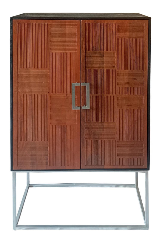 Borman - 2-Door Bar Cabinet Wine Storage - Walnut and Black