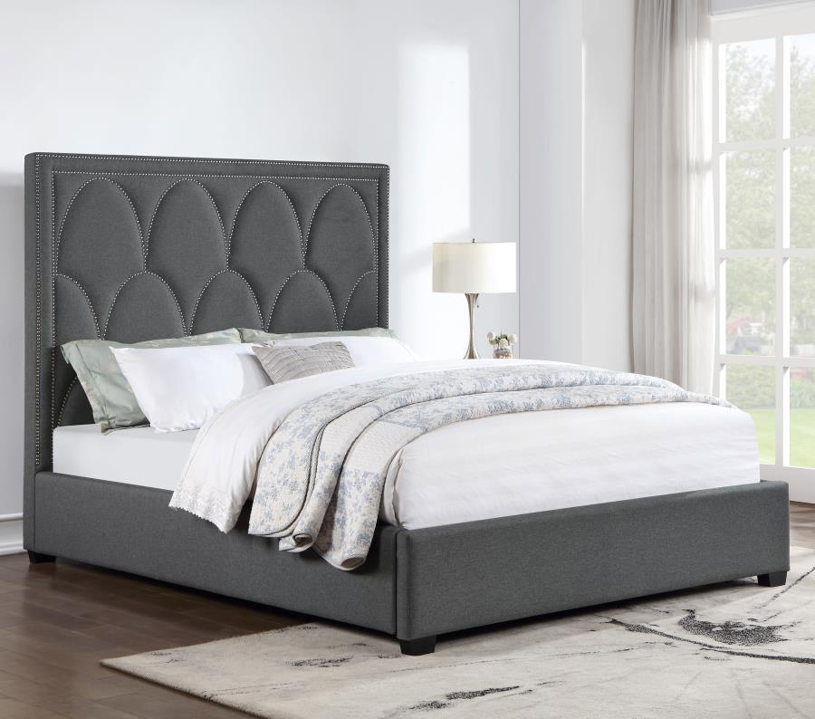 Bowfield - Queen Upholstered Bed With Nailhead Trim - Charcoal