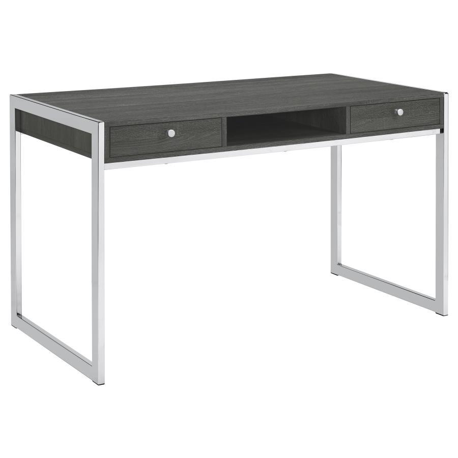 Wallice - 2-Drawer Writing Desk - Weathered Grey and Chrome