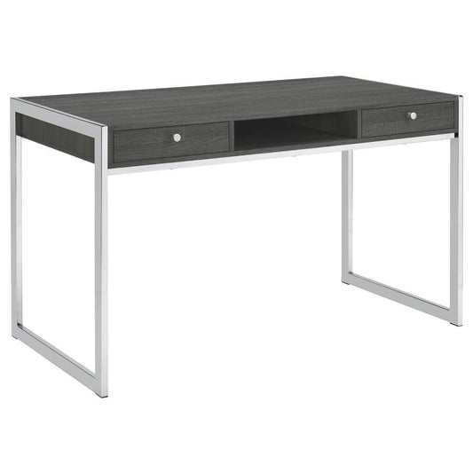 Wallice - 2-Drawer Writing Desk - Weathered Grey and Chrome
