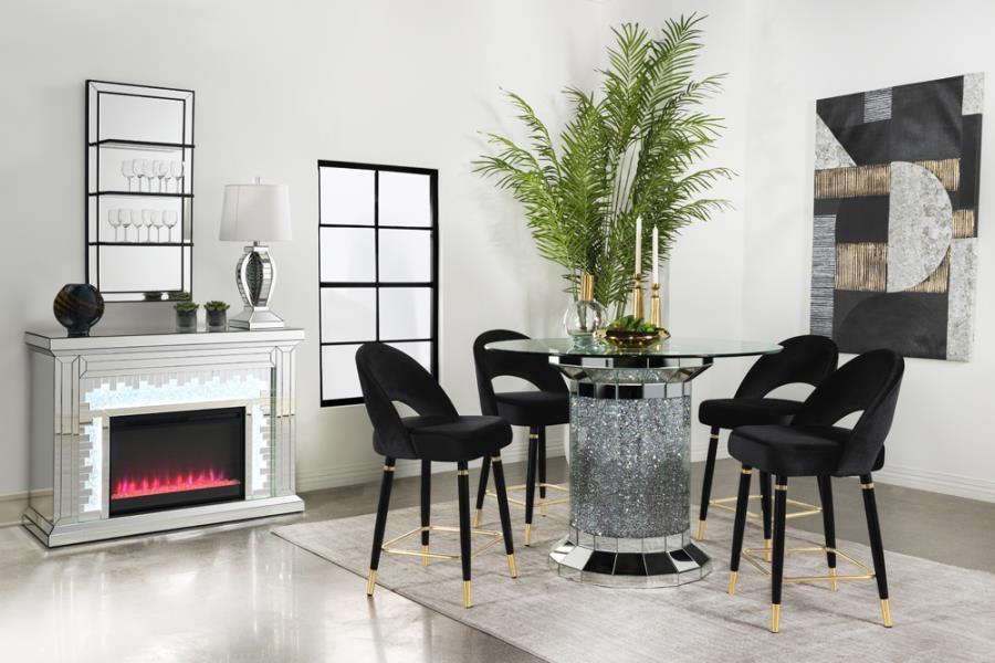 Ellie - 5-Piece Pedestal Counter Height Dining Room Set - Mirror and Black