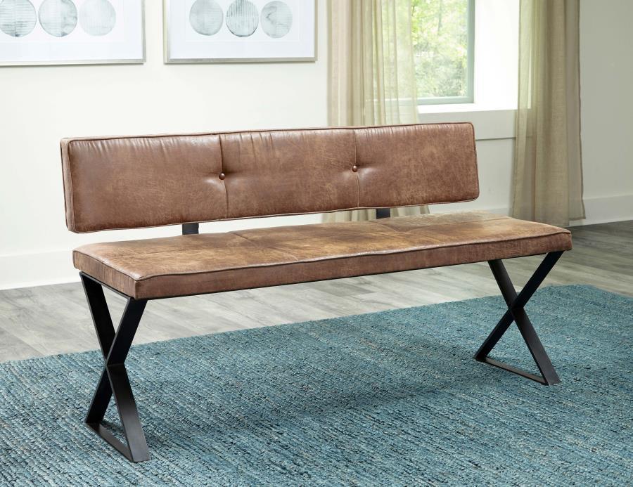Abbott - Upholstered Dining Bench - Antique Brown and Matte Black