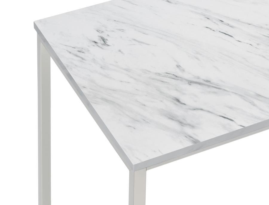 Leona - Coffee Table With Casters - White and Satin Nickel