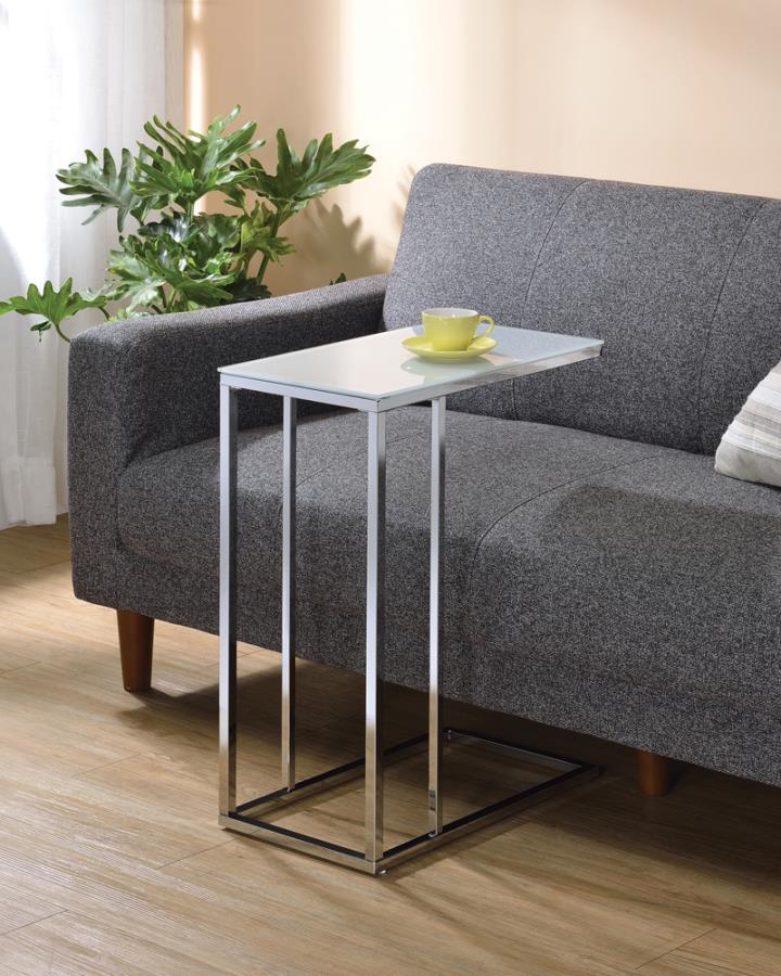 Stella - Glass Top Accent Table - Chrome and White