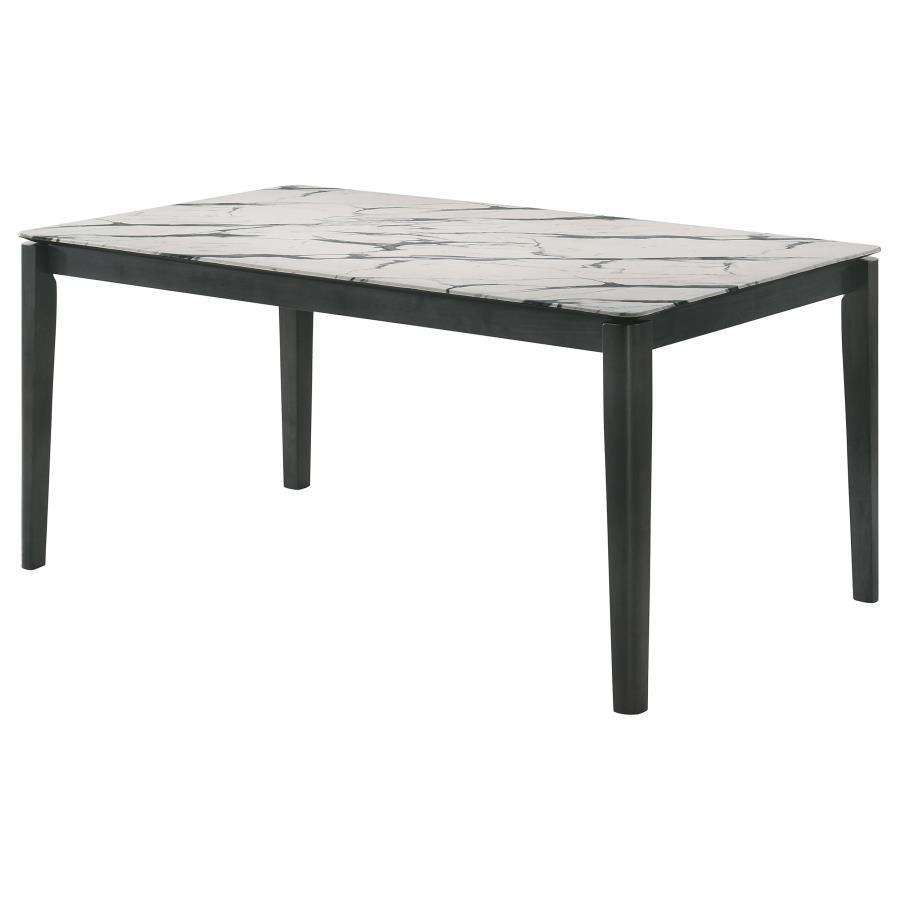 Stevie - Rectangular Faux Marble Top Dining Table - White and Black