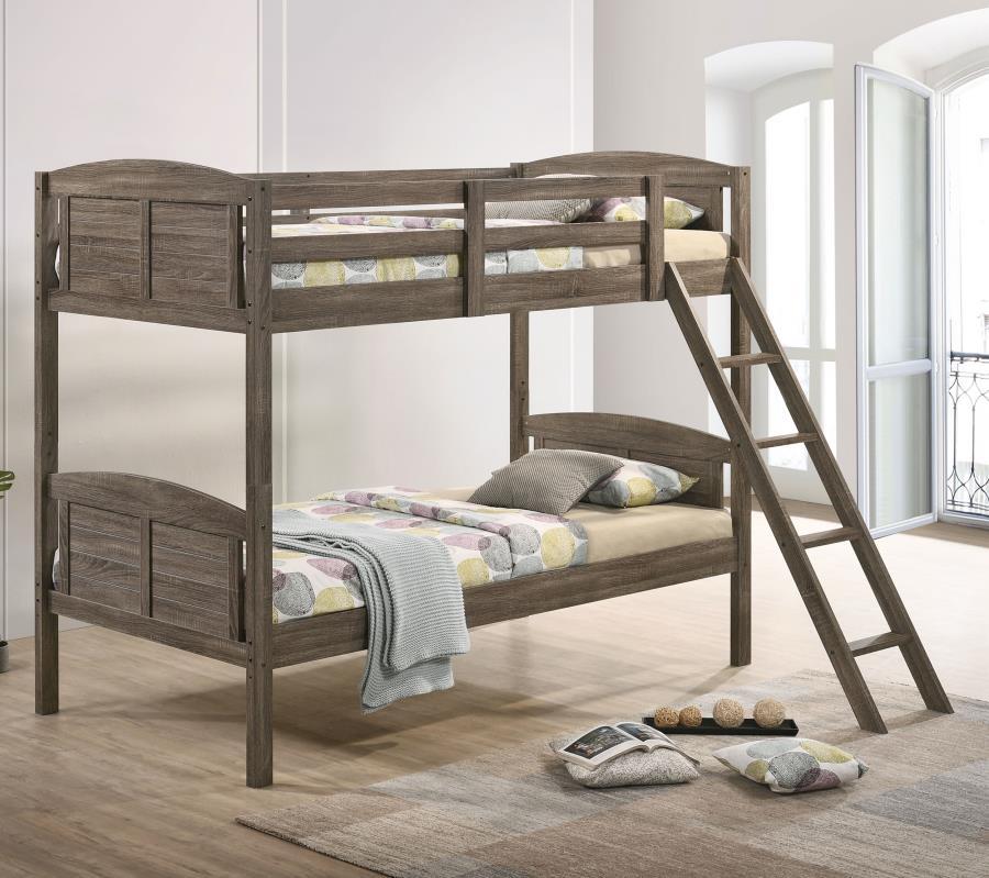 Flynn - Twin Over Twin Bunk Bed - Weathered Brown