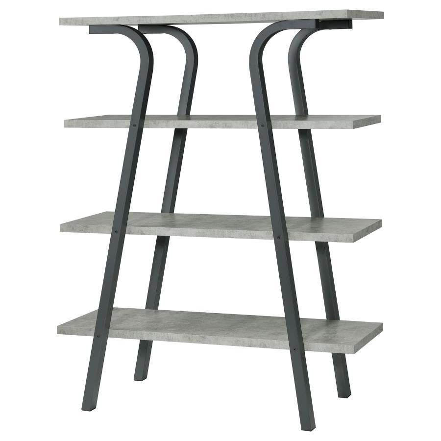 Tatum - 4-Tier Rectangular Bookcase - Cement and Gunmetal
