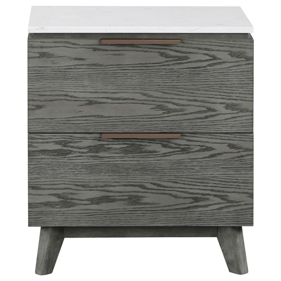 Nathan - 2-Drawer Nightstand With USB Port - White Marble and Grey