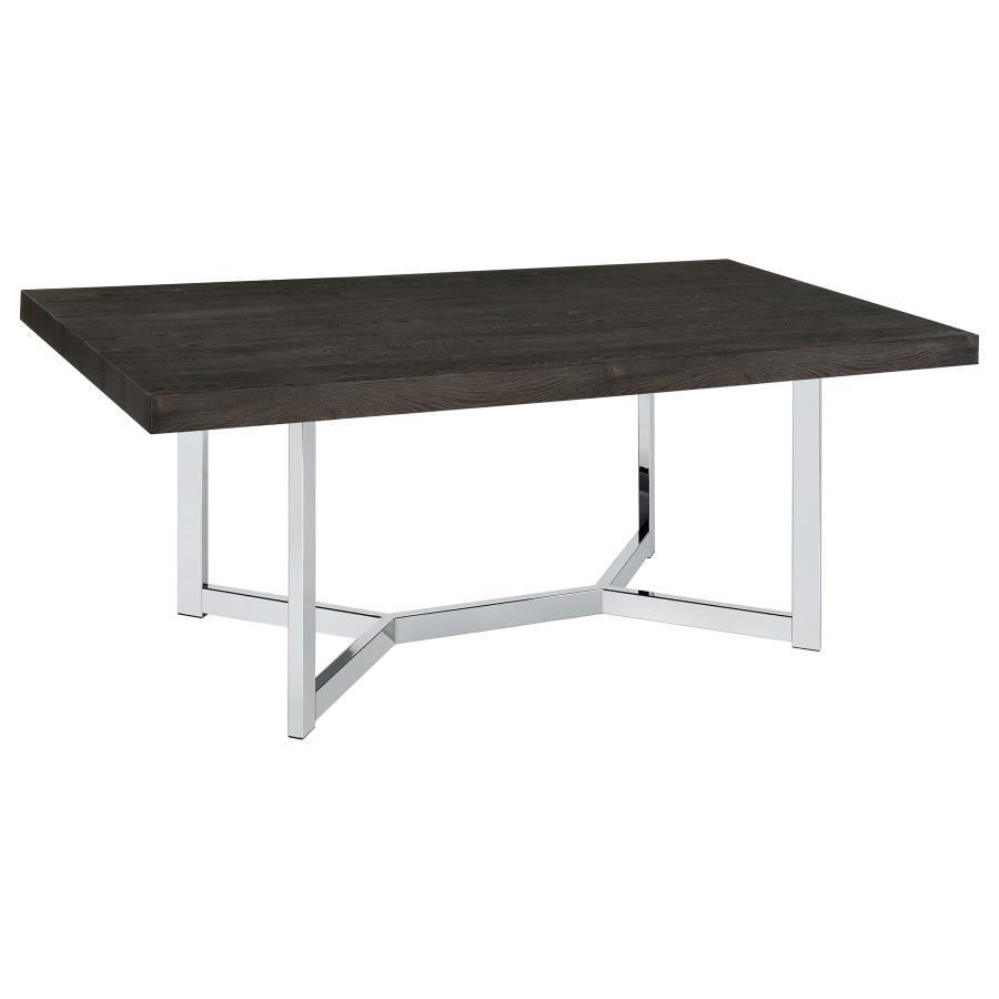 Benson - Rectangular Trestle Base Dining Table - Dark Oak and Chrome