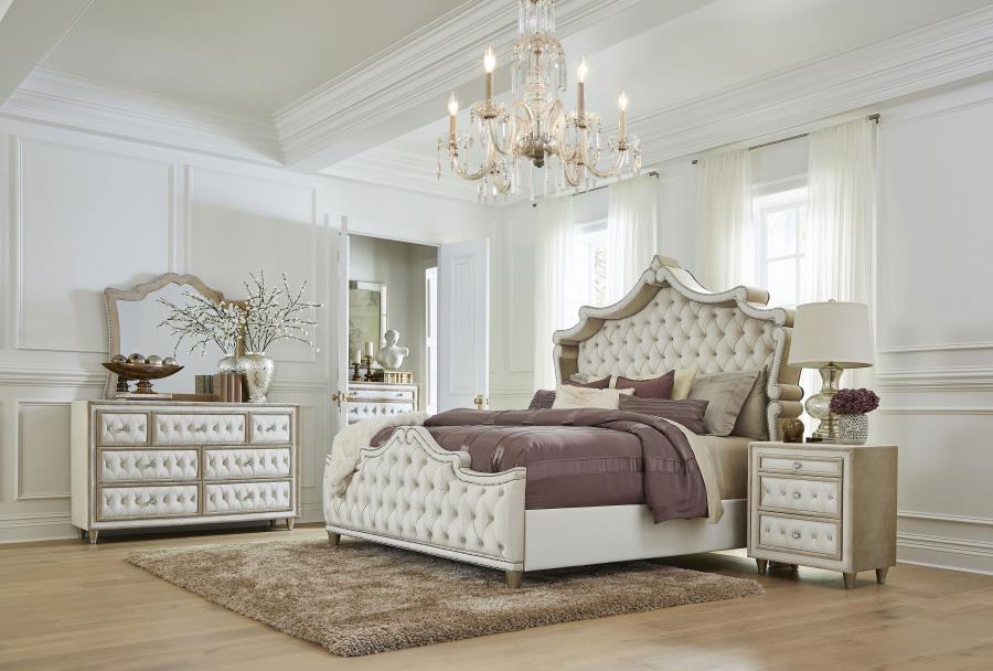 Antonella - 5-Drawer Upholstered Chest - Ivory and Camel