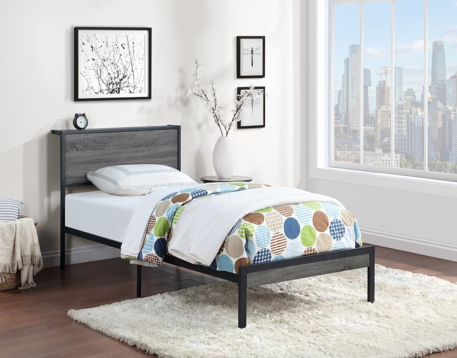 Ricky - Twin Platform Bed - Grey And Black