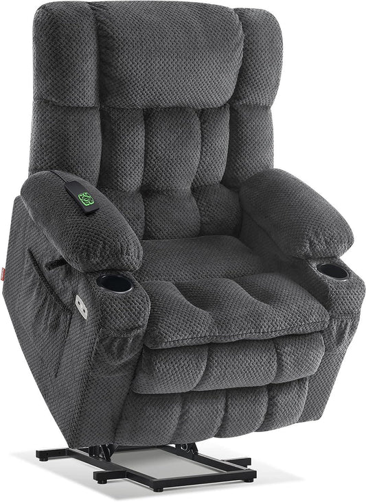 Electric Power Recliner Chair With Massage For Elderly, Remote Control Multi - Function Lifting, Timing, Cushion Heating Chair With Side Pocket - Dark Grey